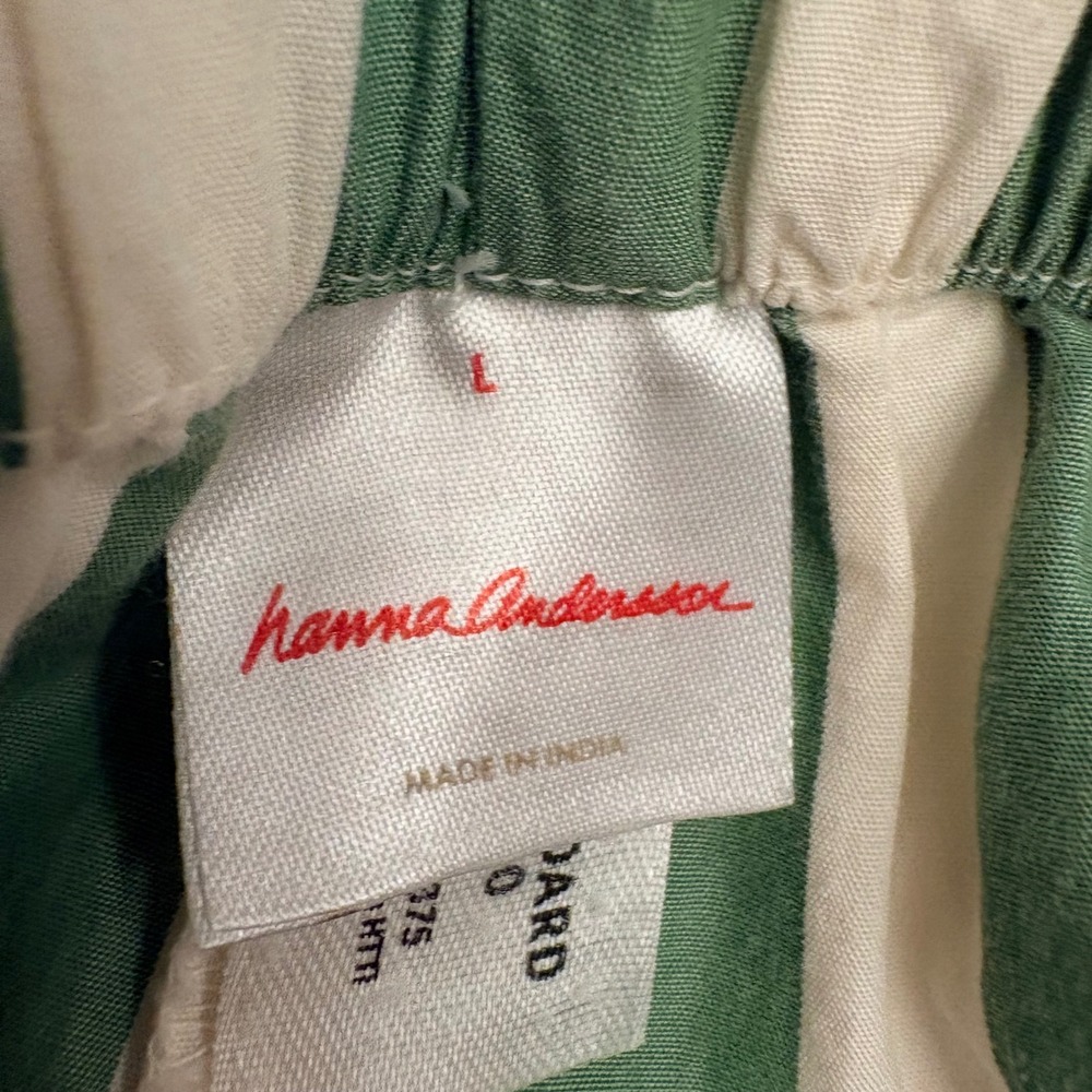 Hanna Andersson Pajama Set Green White Striped Cotton Button Down Top Shorts L - Picture 7 of 16